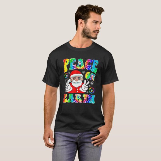Hippie Peace on Earth Boho kerstkerstman P T-shirt (Voorkant volledig)