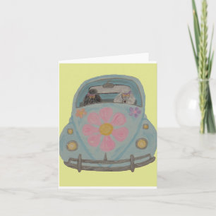 Hippie Poedels in hun Flower Child Liefdesauto