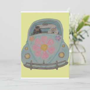 Hippie Poedels in hun Flower Child Liefdesauto Kaart