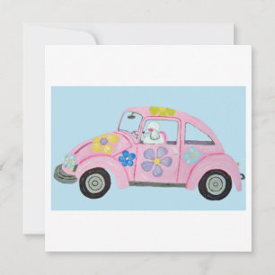 Hippie Poodle in Flower Child Liefdesauto Kaart