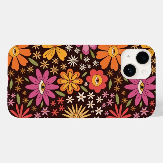 Hippie Psychedelic 70s Groovy Bloemen Oogpatroon Case-Mate iPhone Case (Achterkant (horizontaal))