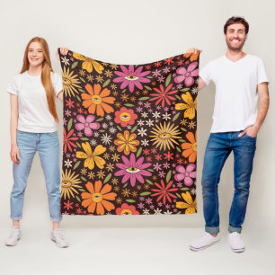 Hippie Psychedelic 70s Groovy Bloemen Oogpatroon Fleece Deken