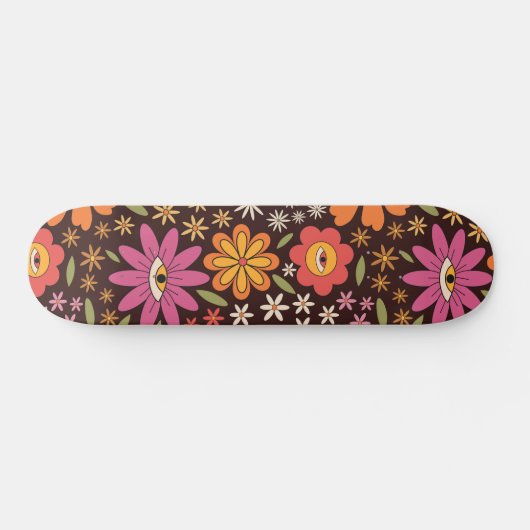 Hippie Psychedelic 70s Groovy Bloemen Oogpatroon Skateboard (Horizontaal)