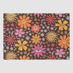 Hippie Psychedelic 70s Groovy Bloemen Oogpatroon Tissuepapier