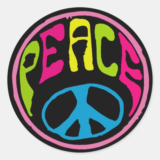 Hippie Psychedelic Peace Sign Ronde Sticker (Voorkant)