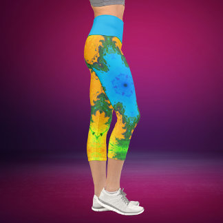 Hippie psychédélique Leggings bleu jaune et vert