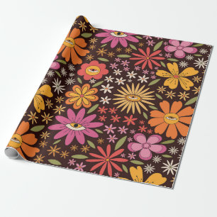 Hippie psychedelische 70s groovy bloemen oog patro cadeaupapier