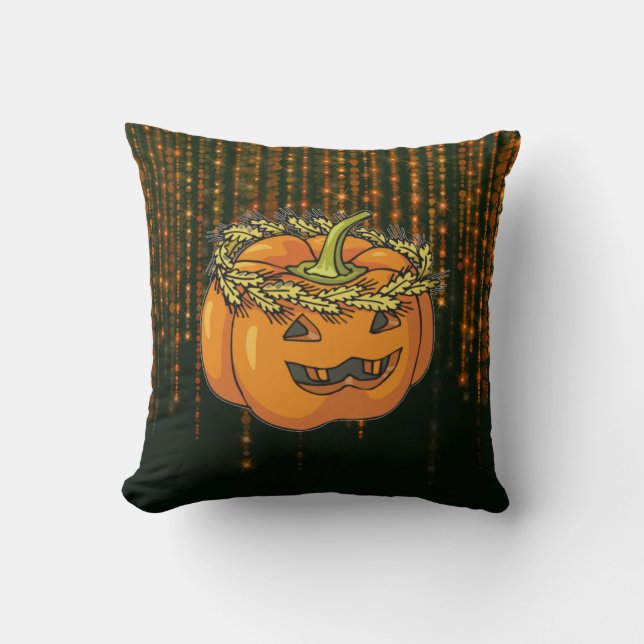 Hippie Pumpkin Halloween BokehLights Square Pillow Kussen (Voorkant)