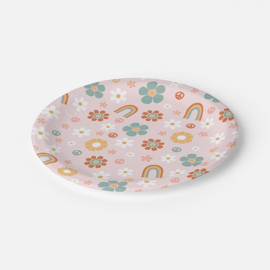 Hippie Rainbow Groovy Birthday Paper Borden Papieren Bordje (Gekanteld)