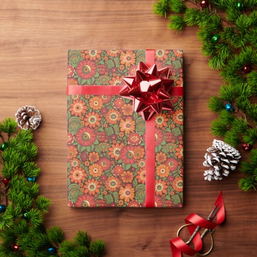 Hippie Retro Bloemen Cadeaupapier (Feestdagen Geschenken)