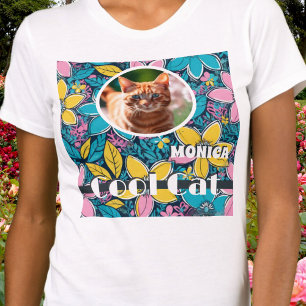 Hippie Retro Bloemen Groovy Cool Huisdier Foto Kat T-shirt