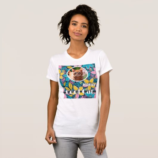 Hippie Retro Bloemen Groovy Cool Pet Foto Kat T-shirt (Voorkant volledig)