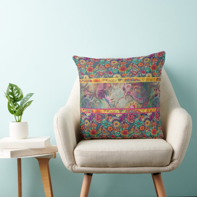 Hippie rétro : Coussin d'Imaginaires floraux (Chaise)
