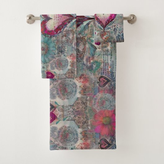 Hippie rétro : Ensemble de serviettes de coeur ros (En situation)