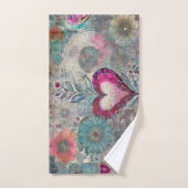 Hippie rétro : Ensemble de serviettes de coeur ros (Serviette à main)