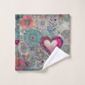 Hippie rétro : Ensemble de serviettes de coeur ros (Gant de toilette)