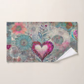 Hippie rétro : Ensemble de serviettes de coeur ros (Serviette à main)