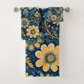 Hippie rétro Fleurs Vintages Design bleu jaune (En situation)