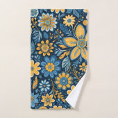 Hippie rétro Fleurs Vintages Design bleu jaune (Serviette à main)