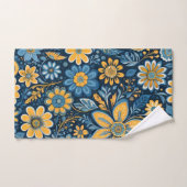 Hippie rétro Fleurs Vintages Design bleu jaune (Serviette à main)