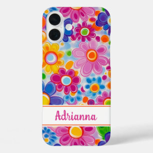 Hippie Retro Groovy Florale Gepersonaliseerd iPhone 16 Plus Hoesje