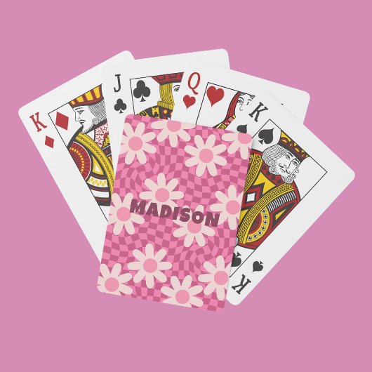 Hippie Retro Groovy roze Daisy Flowers Aangepaste Pokerkaarten