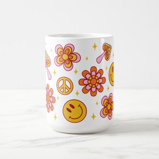 Hippie Retro Happy Smile Face Peace Design Mok (Center)