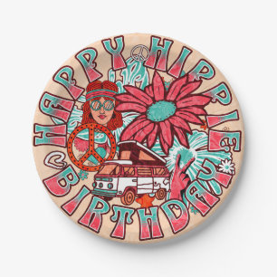 Hippie Retro Kleuren Verjaardag Papieren Bordje