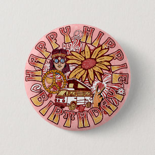 Hippie Retro  Kleuren Verjaardag Ronde Button 5,7 Cm