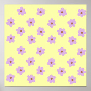 Hippie Retro Paars geel bloemige Y2K-patroon Poster