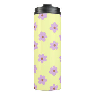 Hippie Retro Paars geel bloemige Y2K-patroon Thermosbeker