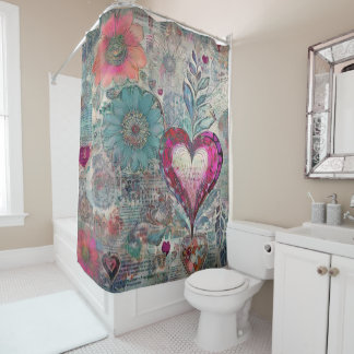 Hippie rétro : Rideau de douche de coeur rose