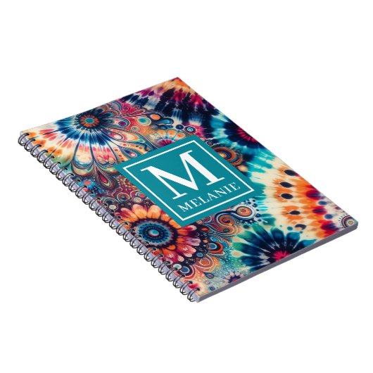 Hippie Retro Stropdas-kleurstof monogram Notitieboek (Rechterzijde)