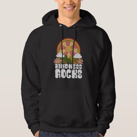 Hippie Retro Teacher Rainbow Kindness Rocks Earth  Hoodie (Voorkant)