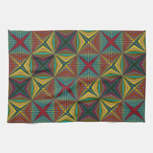 Hippie Rood Blauw Geel Groen Etnisch Trippy Aards Theedoek (Horizontaal)