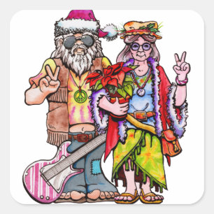 Hippie Santa Couple Vierkante Sticker