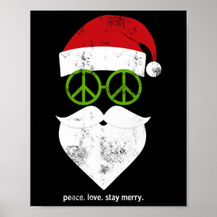 Hippie Santa Groovy Peace Sign Funny Kerstmis Poster