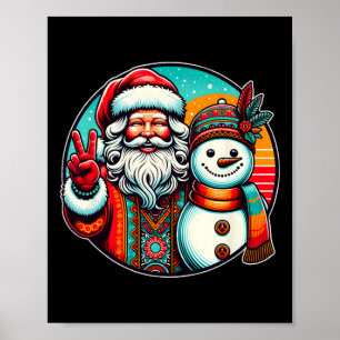 Hippie Santa Retro Sneeuwman Bohemian Kerstmis Poster