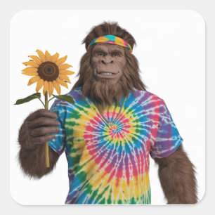 Hippie Sasquatch in Tiedye met zonnebloem Vierkante Sticker