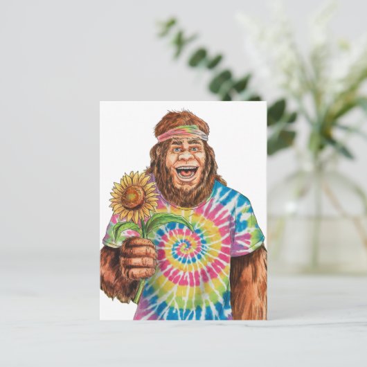 Hippie Sasquatch met zonnebloem Briefkaart (Staand voorkant)