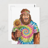 Hippie Sasquatch met zonnebloem Briefkaart (Voorkant / Achterkant)