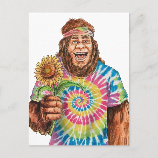 Hippie Sasquatch met zonnebloem Briefkaart (Voorkant)