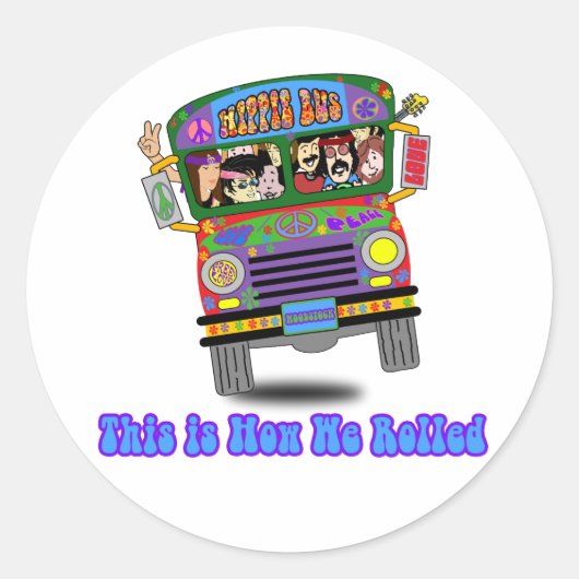Hippie School Bus Ronde Sticker (Voorkant)