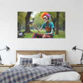 Hippie skelet in het park canvas afdruk (Insitu (Slaapkamer))