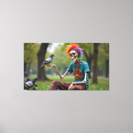 Hippie skelet in het park canvas afdruk