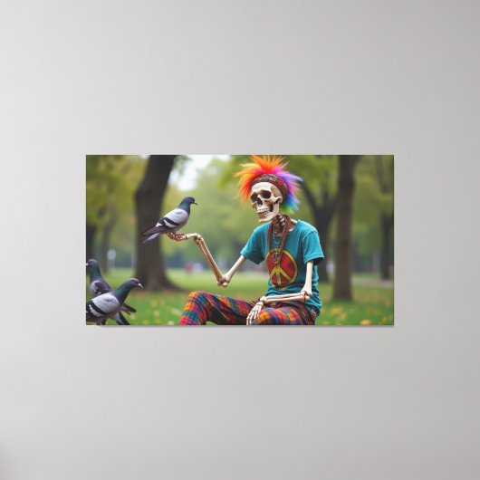 Hippie skelet in het park canvas afdruk (Voorkant)