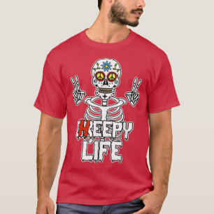 Hippie Skeleton Funny Halloween Pun Creepy Humor T-shirt