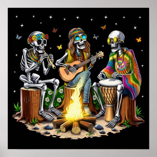 Hippie Skeletons Camping Poster (Voorkant)