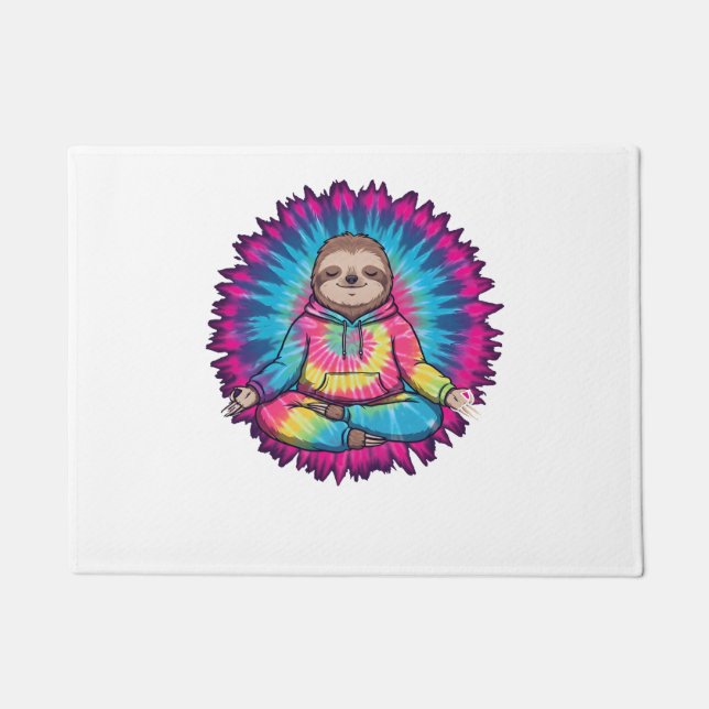Hippie Sloth Peace Sign Tie-Dy Deurmat (Voorkant)