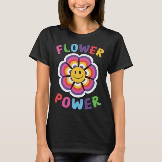 Hippie-Smiley-Face-Flower-Power- T-shirt (Voorkant)